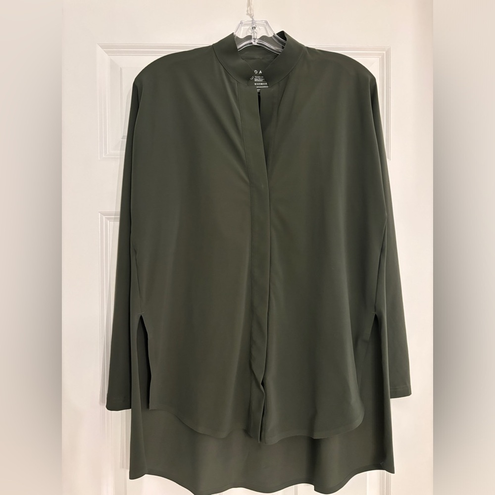 Something Borrowed - Mock Collar Green Blouse